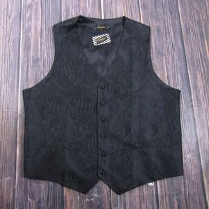 Suit Vest DiBanGu Mens XL Black Paisley Polyester 3 Piece Belted Formal Wedding